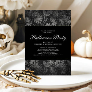 Invitation de fête Halloween en damas noir gothiqu
