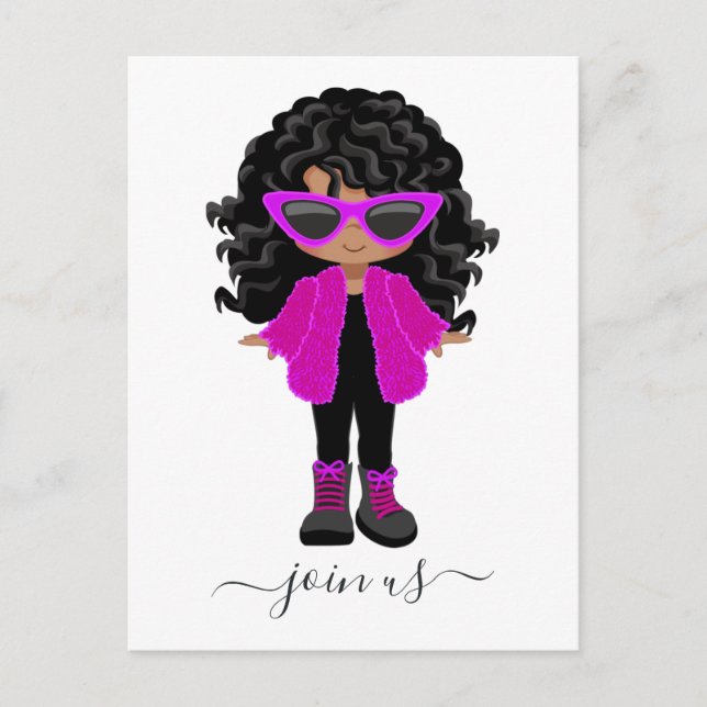 Invitation de fête Little Fashion Black Girl (Devant)