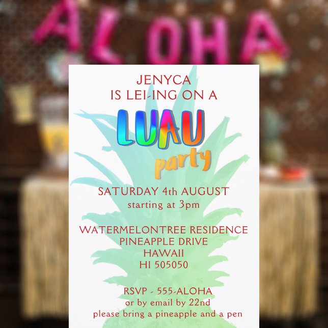 Invitation de fête Luau Kitchi Ananas Tropical (Perfect for BBQs, birthdays, or just an excuse to don a grass skirt and sip on a Mai Tai. )