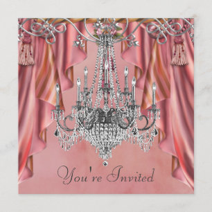 Invitation de fête lustre corail rose argenté