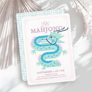 Invitation de fête Mahjong Dragon Vert Jade Rose C