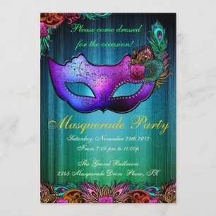 Invitation de fête masquée célébration paon