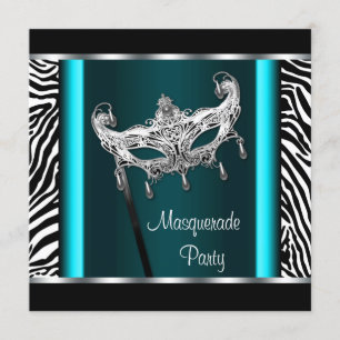 Invitation de fête masquée zèbre bleu sarcelle Cha