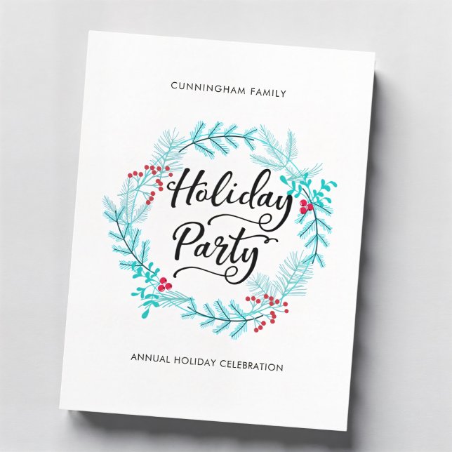 Invitation de fête minimaliste moderne Wreath (Créateur téléchargé)