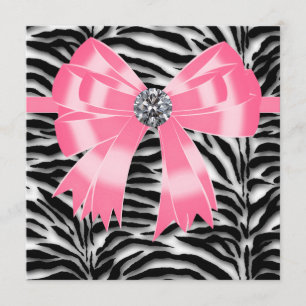 Invitation de fête modèle rose noir rose zèbre