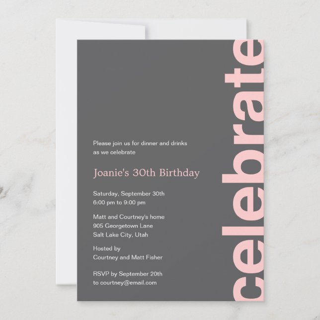 Invitation de fête moderne - Rose (Devant)