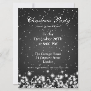 Invitation de fête noir élégant hiver scintille