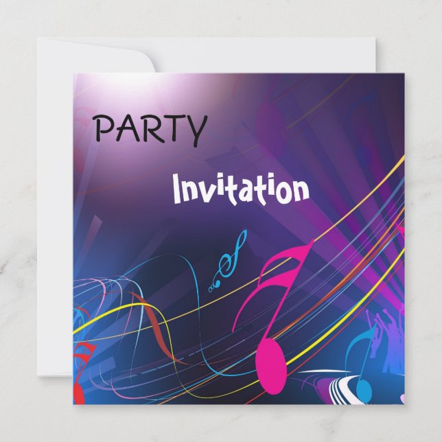Invitation de fête notes de musique bleues (Devant)