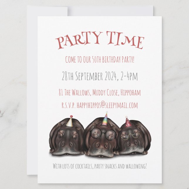 Invitation de fête personnalisée Hippo (Devant)