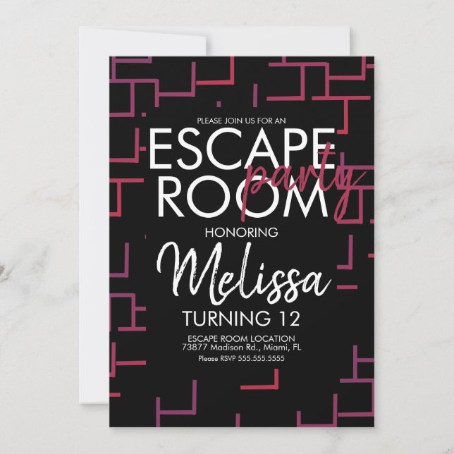 Invitation de fête pour une Escape Room moderne (Devant)