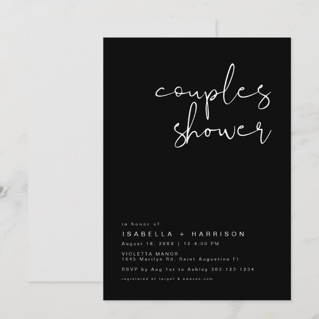 Invitation de fête prénatale pour couples minimali (Devant / Derrière)