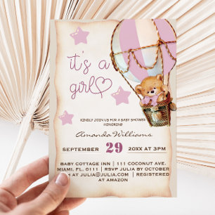 Invitation de fête prénatale pour fille avec ours