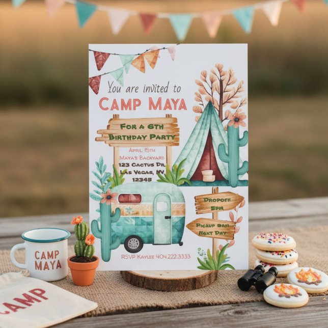 Invitation de fête pyjama de camping pour filles B (Créateur téléchargé)