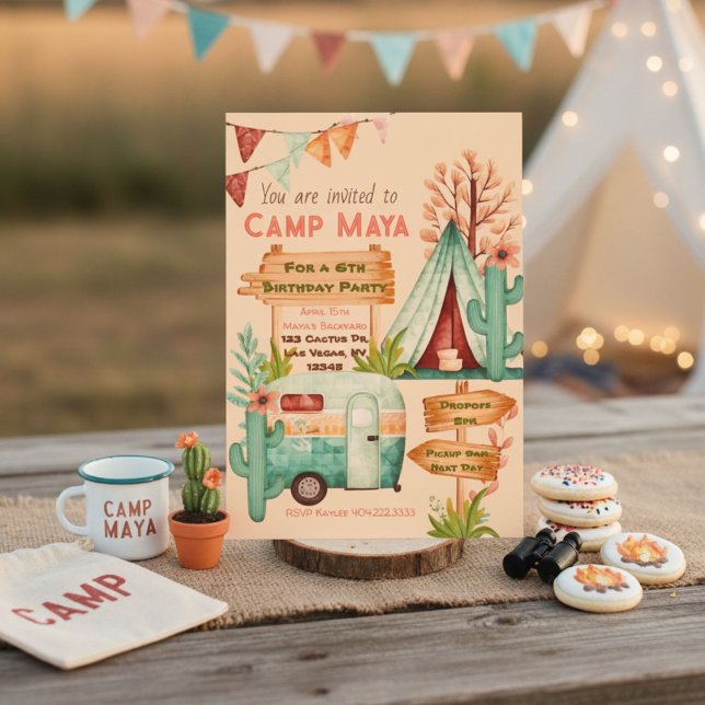 Invitation de fête pyjama de camping pour filles B (Créateur téléchargé)