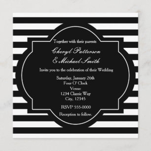 Invitation de fête rayée élégante noir et blanc