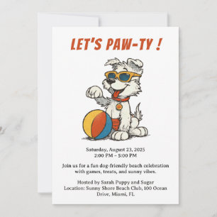Invitation de fête rétro de plage pour chiens – De