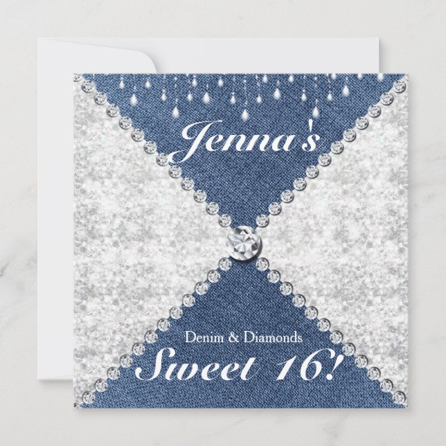 Invitation de fête scintillante Denim & Diamonds (Devant)
