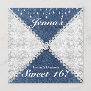 Invitation de fête scintillante Denim & Diamonds