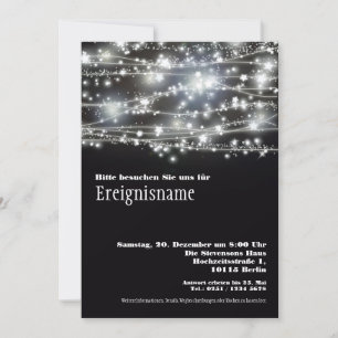 Invitation de fête scintillante étoiles noir et bl