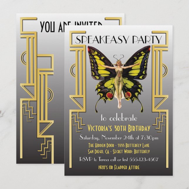 Invitation de fête Speakeasy Flapper Great Gatsby (Devant / Derrière)