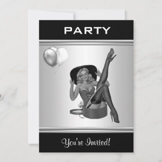 Invitation de fête style noir et blanc Pin-Up Girl