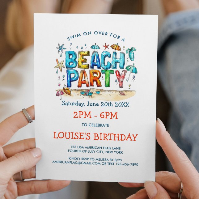 Invitation de fête sur la plage de style graffiti (Créateur téléchargé)
