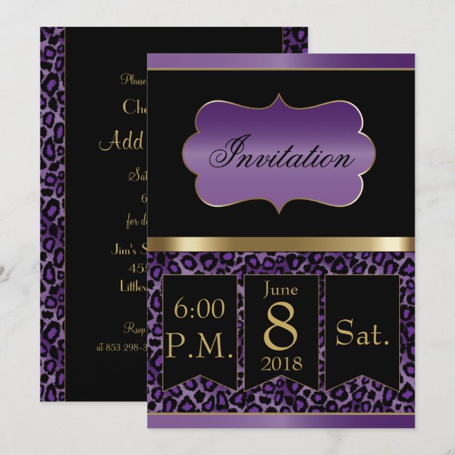 Invitation de fête tout usage - Léopard | Texte à  (Devant / Derrière)