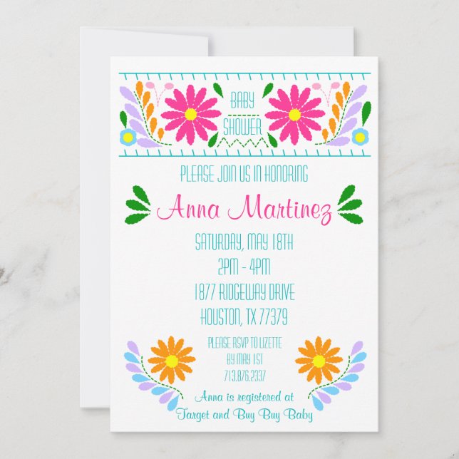 Invitation de fête traditionnelle de broderie mexi (Devant)