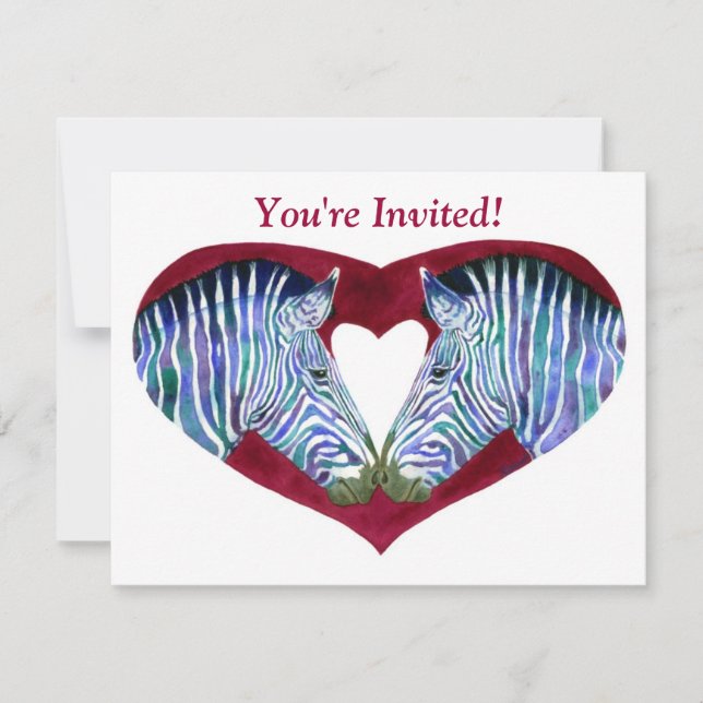 Invitation de fête - Zèbres et Coeur (Devant)