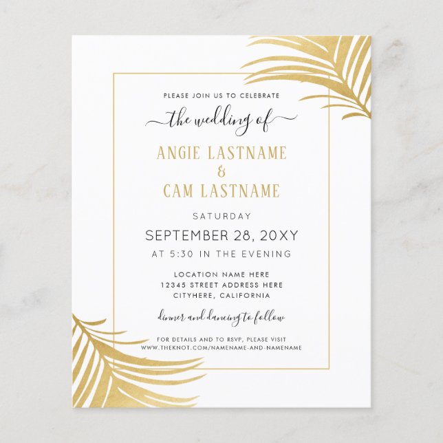 Invitation de feuille de palme tropicale d'or Budg (Devant)