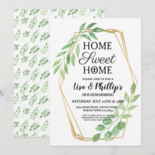 Invitation de feuille d'été de cadre d'or de (Devant / Derrière)
