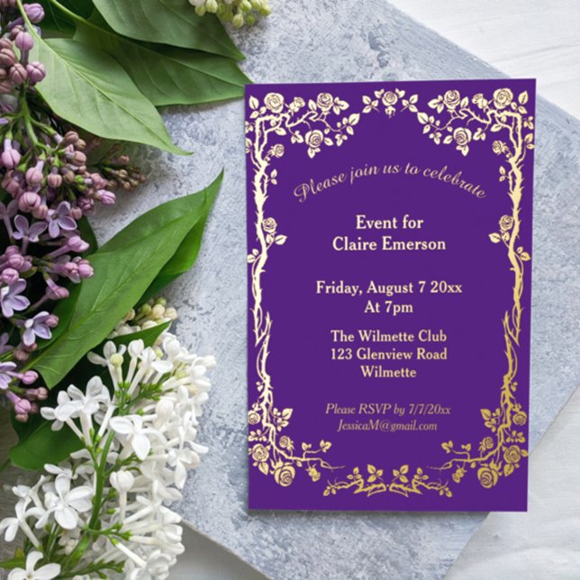 Invitation de feuille dorée rose Art nouveau (Créateur téléchargé)