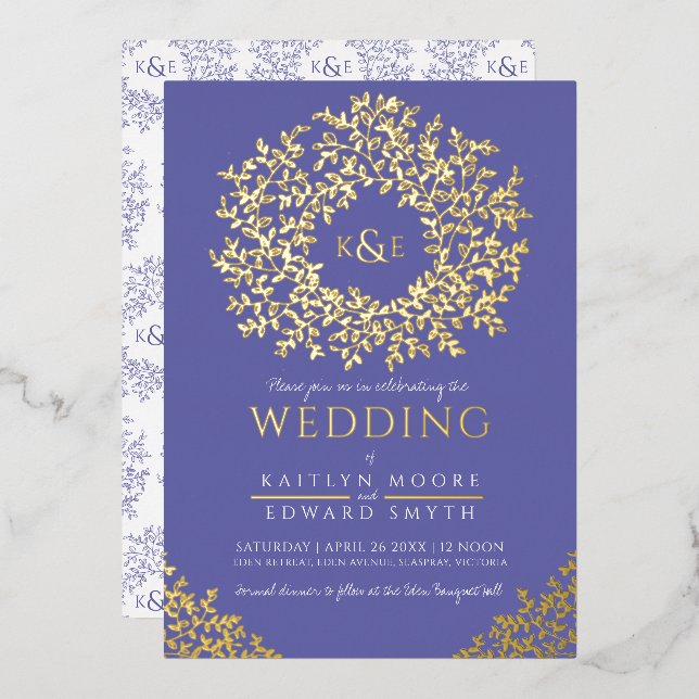 Invitation de feuilles de couronne mariage (Recto/Verso)