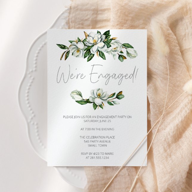 Invitation de Fiançailles blanc Magnolia Floral Ru (Créateur téléchargé)