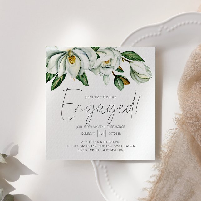 Invitation de Fiançailles blanc Magnolia Floral Ru (Créateur téléchargé)