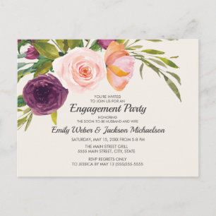 Invitation de fiançailles en crème florale aquarel