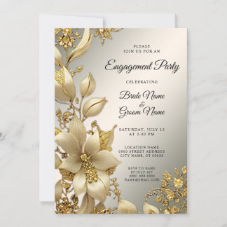 Invitation de fiançailles florale dorée