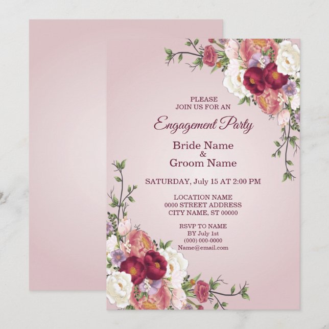 Invitation de Fiançailles floraux colorés (Devant / Derrière)