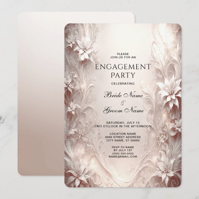Invitation de Fiançailles floraux d'ivoire blanc (Devant / Derrière)