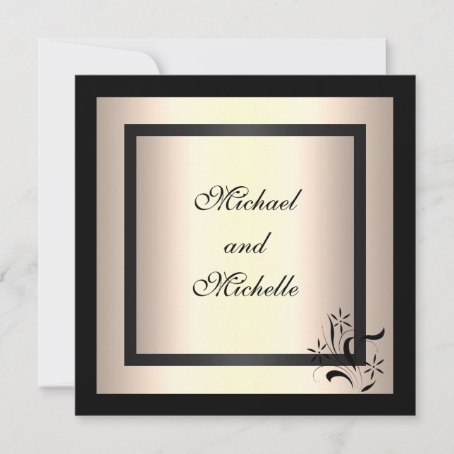 Invitation de fiançailles Glamour Crème Fleur Noir (Devant)