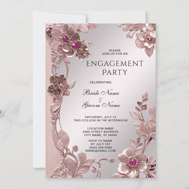Invitation de Fiançailles rose orné (Devant)
