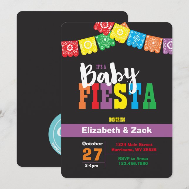 Invitation de Fiesta Baby shower (Devant / Derrière)