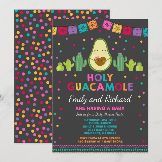 Invitation de Fiesta Baby shower Saint-Guacamole (Devant / Derrière)
