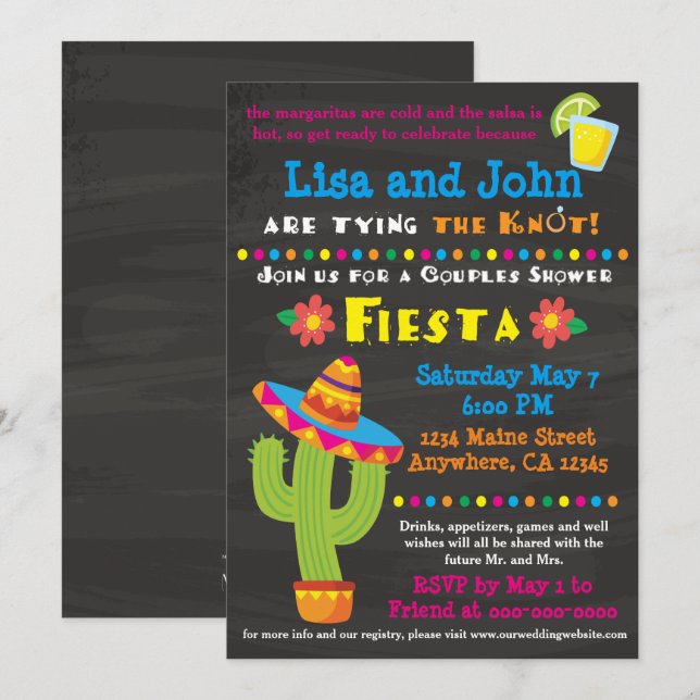 Invitation de fiesta de Fête de la mariée de (Devant / Derrière)