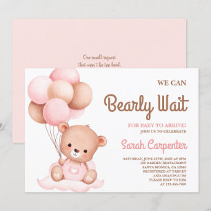 Invitation de fille Baby shower à l'ours mignon
