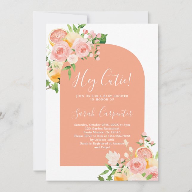 Invitation de fille Baby shower d'agrumes floraux (Devant)