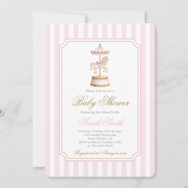 Invitation de fille Baby shower de carrousel (Devant)