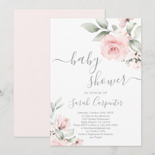 Invitation de fille Baby shower floral rose vif