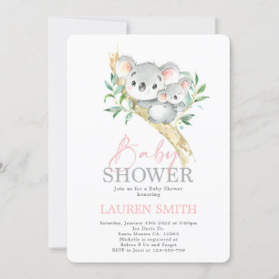 Invitation de fille Baby shower Koala