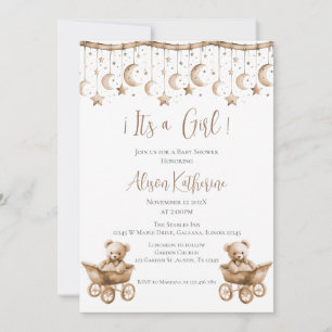 Invitation de fille de Baby shower d'ours